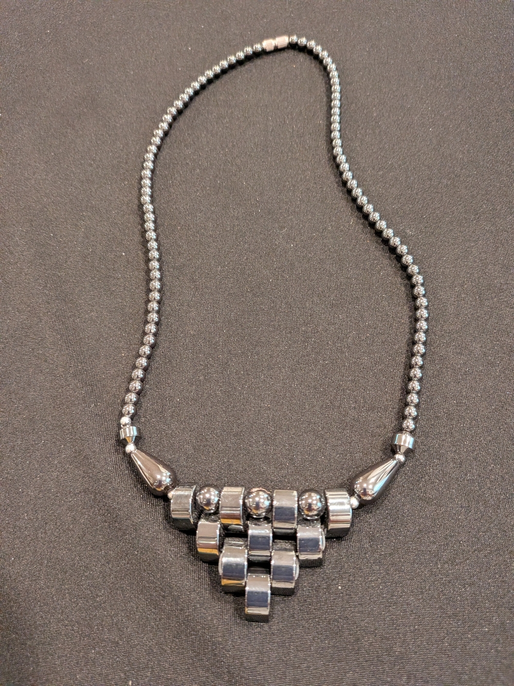 Vintage 1990s Hematite Art Deco Style Black Gemstone Necklace - Women Jewelry